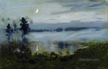 風景 Painting - 水の上の霧アイザック レヴィタン川の風景